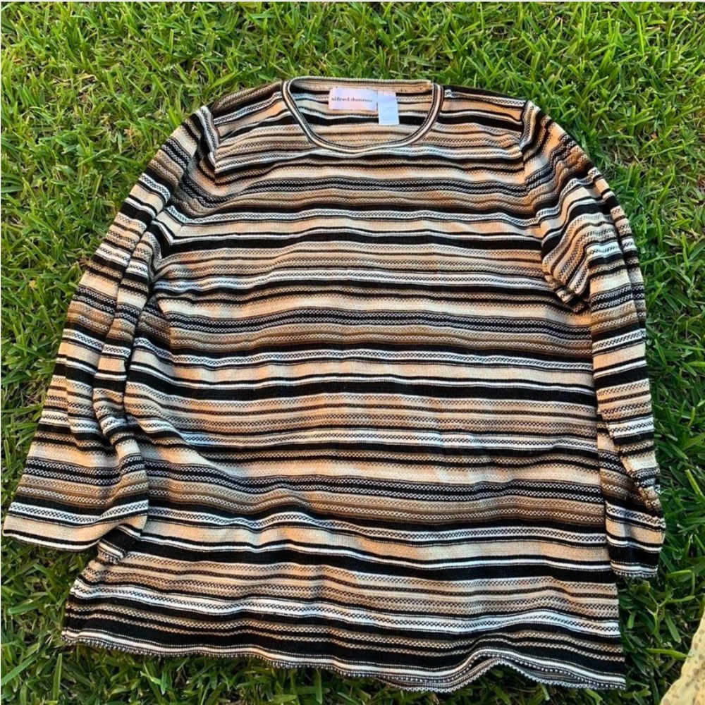 Alfred Dunner Black and Cream Striped Knit Top